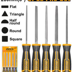 5-Piece 8" T12 Steel File Set - Flat/Half-Round/Round/Triangle/Square, Double Blister
