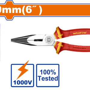 6" 1000V Insulated Long Nose Pliers - Tested, Black Polish, Half Blister