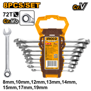 8-Piece Chrome Vanadium Ratcheting Combination Wrench Set