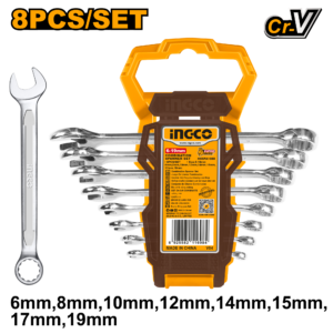 8-Piece Combination Wrench Set (6-19mm) on Plastic Hanger