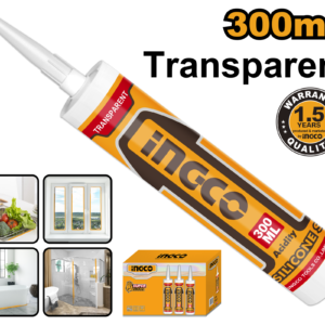 300ml Transparent Acetic Silicone Sealant - Rapid Skin 5-10min, 20hr Cure, Cartridge
