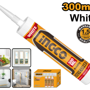300ml White Acetic Silicone Sealant - 5-10min Tack-Free, 20hr Cure, Plastic Tube