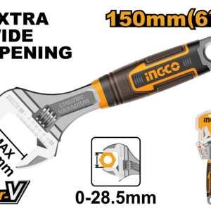 6" (150mm) Cr-V Adjustable Wrench - 0-28.5mm, Premium Two-Tone Handle, Double Blister