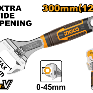 12" (300mm) Cr-V Adjustable Wrench - 0-45mm Capacity, Premium Soft Handle