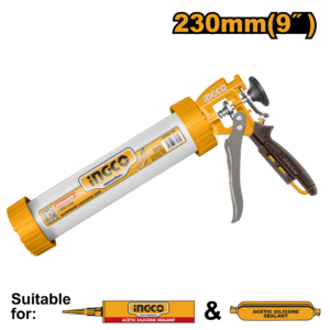 9" Aluminum Skeleton Caulking Gun - 230mm Barrel, 51mm Dia, 12:1 Thrust + Nozzle