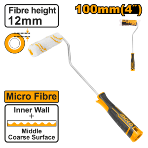 4" Microfibre Inner-Wall Roller - 100mm, 12mm Pile, 6mm Shank + Cover, Unique Handle