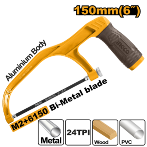 6" Mini Hacksaw Frame - 150mm Aluminum + TPR, Bi-Metal M2+6150 Blade, Paper Card