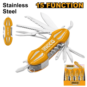 15-in-1 Multi-Function Knife - Scissors + Saw + Corkscrew + File, 9.5cm Aluminum