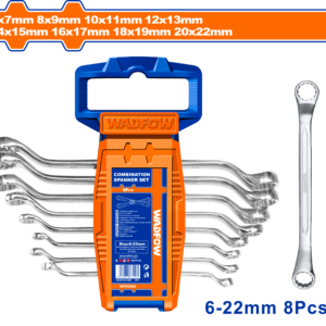 8-Piece Offset Ring Spanner Set 6x7-20x22mm - Cr-V Polished, Plastic Hanger