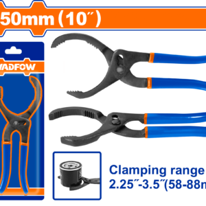 10" Oil Filter Pliers - 58-88mm (2.25-3.5"), Carbon Steel Black, Plastic Handle