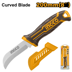 200mm Curved Cable Stripping Knife - SS Hawkbill Blade, Plastic Guard, Blister