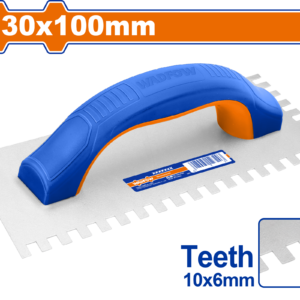 230x100mm Notched Plastering Trowel - 6x10mm Square Teeth, Carbon Steel