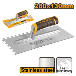 280x130mm Stainless Steel Serrated Trowel - 10x10mm Teeth, Unique Ergonomic Handle