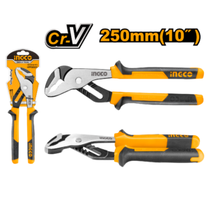 10" Cr-V Wide Pump Pliers - 50mm Open, Black Finish, TPR Grip, Blister