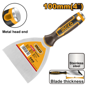 4" Wide Putty Knife - 100mm SS, Heat-Treated, Bi-Color Grip