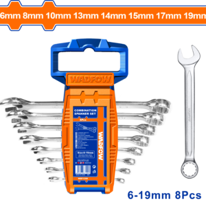 8-Piece Metric Combination Wrench Set 6-19mm - Fine Polished Cr-V, Plastic Hanger