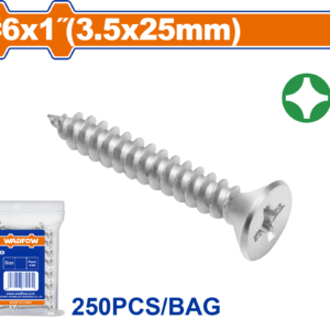 250-Pack #6 x 1" Countersunk Phillips Self-Tapping Screws - 3.5x25mm Zinc, Plastic Bag