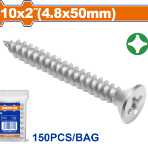 150-Pack #10 x 2" CSK Phillips Tappers - 4.8x50mm Carbon Steel Zinc, Bag