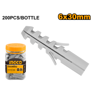 200-Pack 6x30mm Grey Wall Plugs C80 - Plastic Bottle