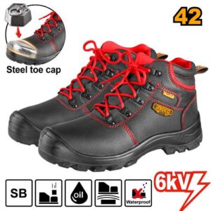 EU42 (UK8) Insulated Electrical Safety Boots – SB Steel Toe, 6kV, Split Leather, Dual PU Sole