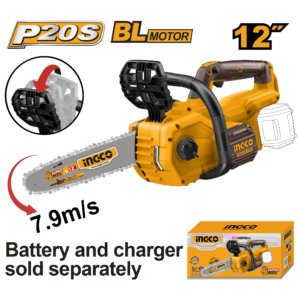 20V 12" Brushless Chainsaw - 7.9m/s, Quick Brake, Auto-Lube, Battery Separate