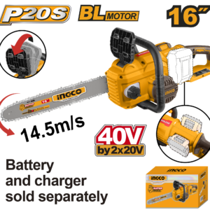 40V (2x20V) 16" Brushless Chainsaw - 14.5m/s, Chain Brake, Auto-Oil, Tool-Only