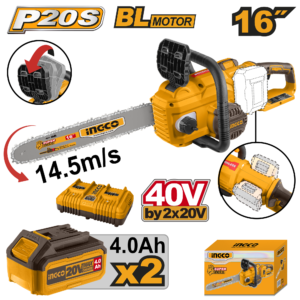 40V 16" Brushless Chainsaw Kit - 14.5m/s, Dual 4.0Ah Batteries + Dual Charger
