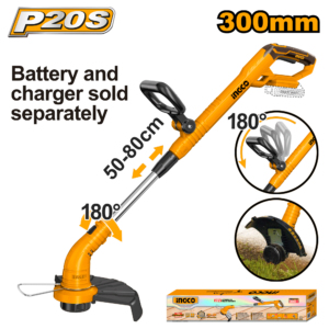 20V Cordless Grass Trimmer - 8200rpm, 300mm Cut, 1.6mm Twisted Line 5m, Tool-Only