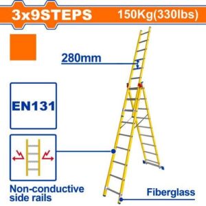3-Section 5.9m Fiberglass Extension Ladder (150kg Capacity)