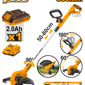 20V Wheeled Grass Trimmer Kit - 8200rpm, 300mm, 2.0Ah Battery + Charger