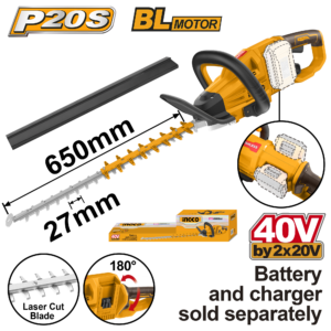 40V (2x20V) Brushless Hedge Trimmer - 3600spm, 650mm, 27mm Gap, Tool-Only