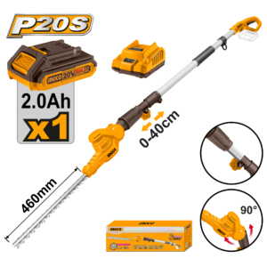 20V Cordless Pole Hedge Trimmer - 2.4m, 460mm Blade, 18mm Cut, 2.0Ah Kit + Strap