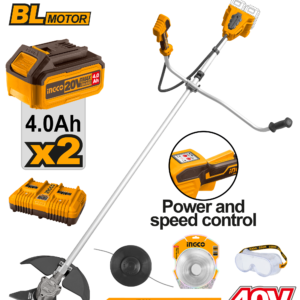 40V Trimmer/Brush Cutter Kit - 6500rpm, 4m 2.0mm Line + Blade, Dual 4.0Ah + Charger