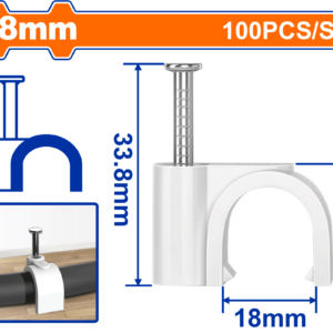 10mm Plastic Cable Clips – 100pcs, White, Zinc Nails