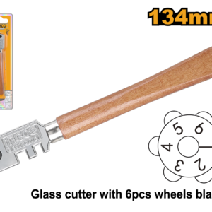 Professional Glass Cutter with 6 Replacement Wheels