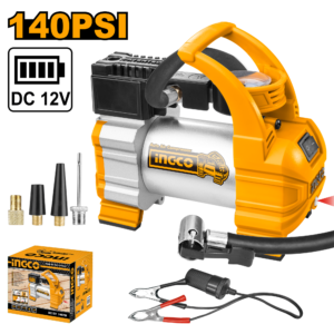 12V Portable Auto Air Compressor – 140PSI, 35L/min, LED Light + Battery Clips