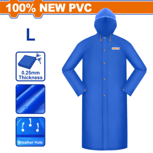 Size L, 120cm PVC Raincoat – 0.25mm 100% New PVC, Adjustable Hood, Underarm Vents
