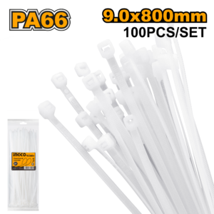 800mm x 9.0mm White Mega Ties – P6C12, 100/Set, 80kg Tensile