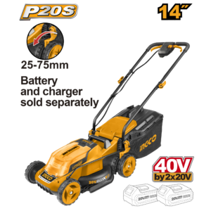 14" 40V Cordless Lawn Mower – 340mm Cut, 30L Bag, 6-Height (25-75mm)