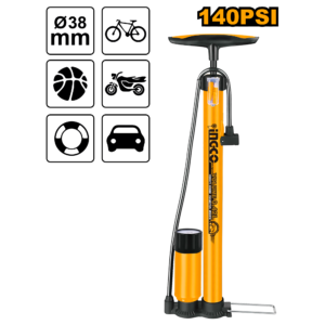 φ38x500mm Dual-Head Bike Floor Pump - Schrader/Presta/Dunlop, 50mm Gauge Bar/PSI