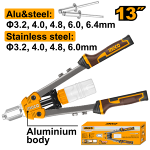 13" Heavy-Duty Hand Riveter - SS/Al/Steel 3.2-6.4mm, Steel+Alu, Color Box