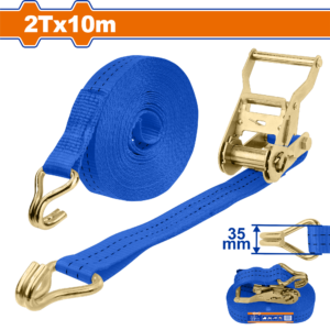 2T Ratchet Tie-Down Strap – 10m x 35mm PES Webbing, Ratchet + Double J-Hooks