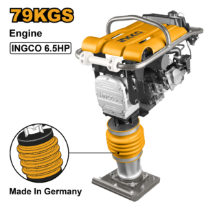 6.5HP Gasoline Tamping Rammer – 10kN, 79kg, 33x29cm Shoe, 65mm Jump