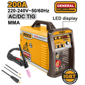 200A AC/DC TIG/MMA Inverter Welder – C1 Series, LCD, Down-Slope, 9.4kVA, Full Kit