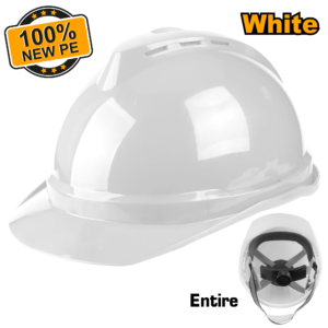 White Industrial Ratchet Helmet – C20 PE Vented, Ribbon Lining, V-Top Reinforcement