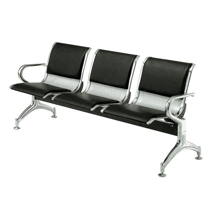 3-in-1 Waiting Chair – Black Leather with Stainless Frames (Durable Seating for Public & Professional Spaces)