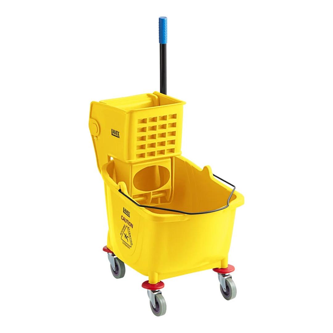 WaveBrake 32L Mop Bucket & Side-Press Wringer Combo on Wheels – Yellow | Heavy-Duty Commercial Floor Cleaning System (1 Pack)