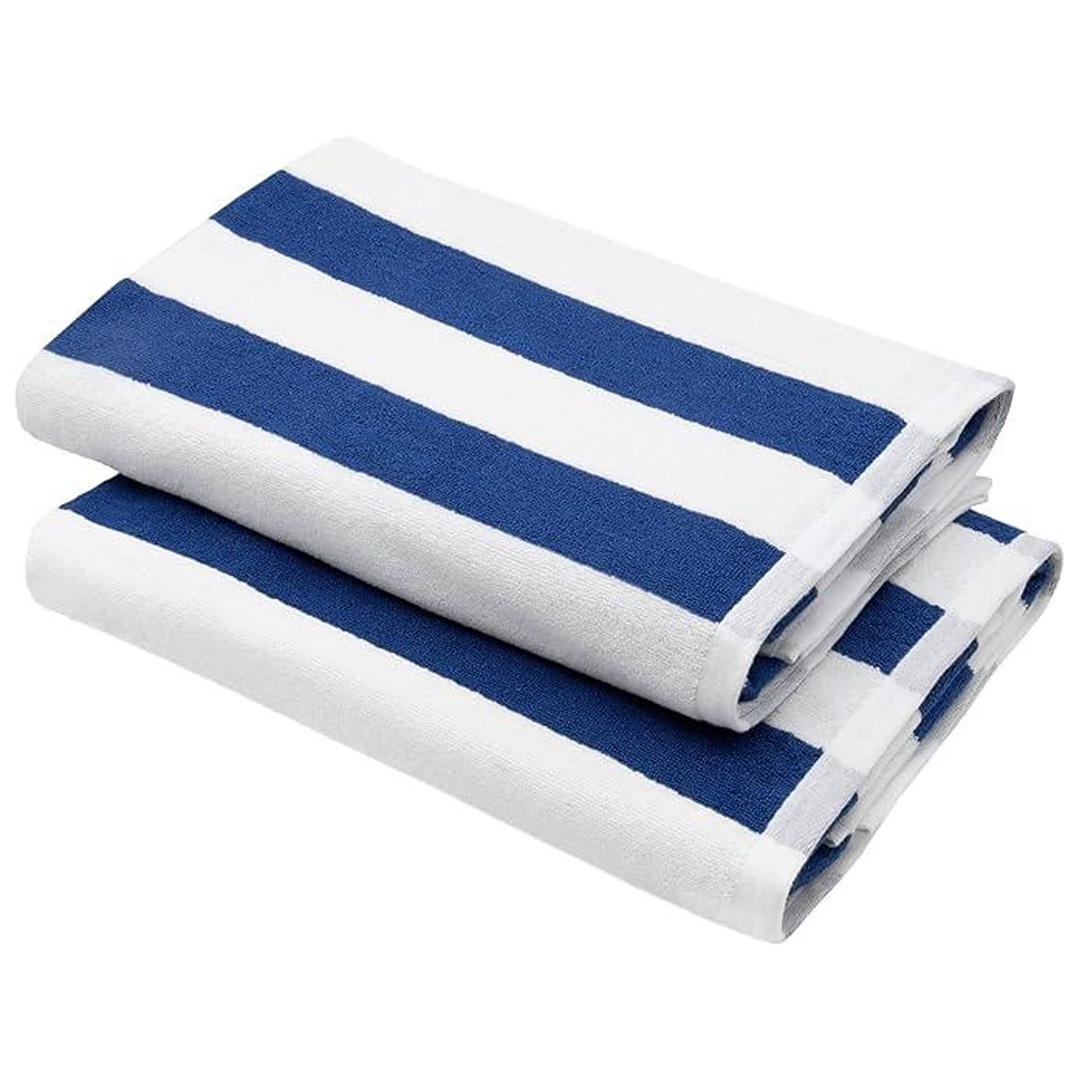 Pool Towel Stripes White Blue – 550g [76 x 180 cm] | Classic, Absorbent & Stylish Towel for Beach & Poolside Comfort