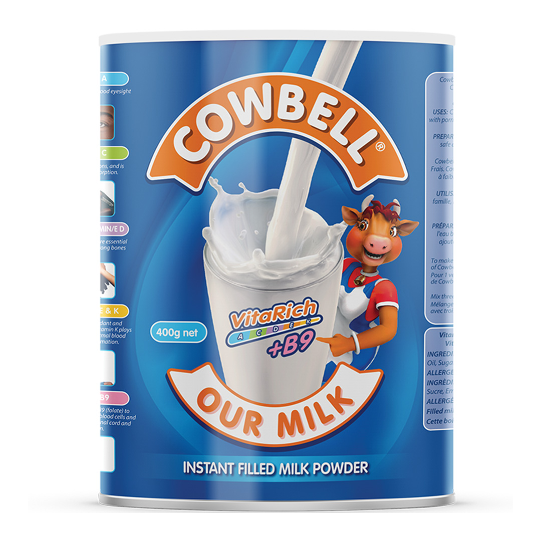 Cowbell Plain Powdered Milk Tin – 400g (12 Pack) | Rich, Creamy Milk in Long-Lasting Tins