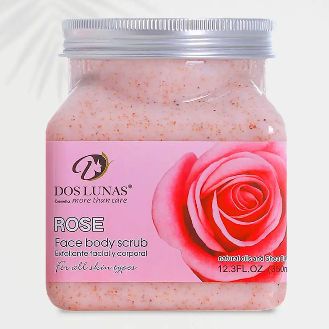 Doslunas Face & Body Scrub Rose – 350ml (12 Pack) | Exfoliate, Brighten & Pamper with a Floral Touch